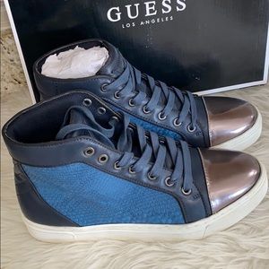 - GUESS Mens Boden Gold-Toe High-Top Dark Blue